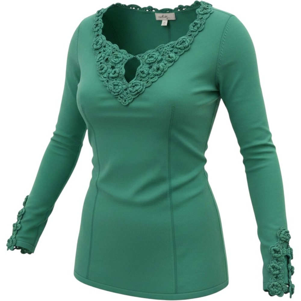 Milly of New York Green Crochet Lace V-Neck Long Sleeve Knit Top Small NEW